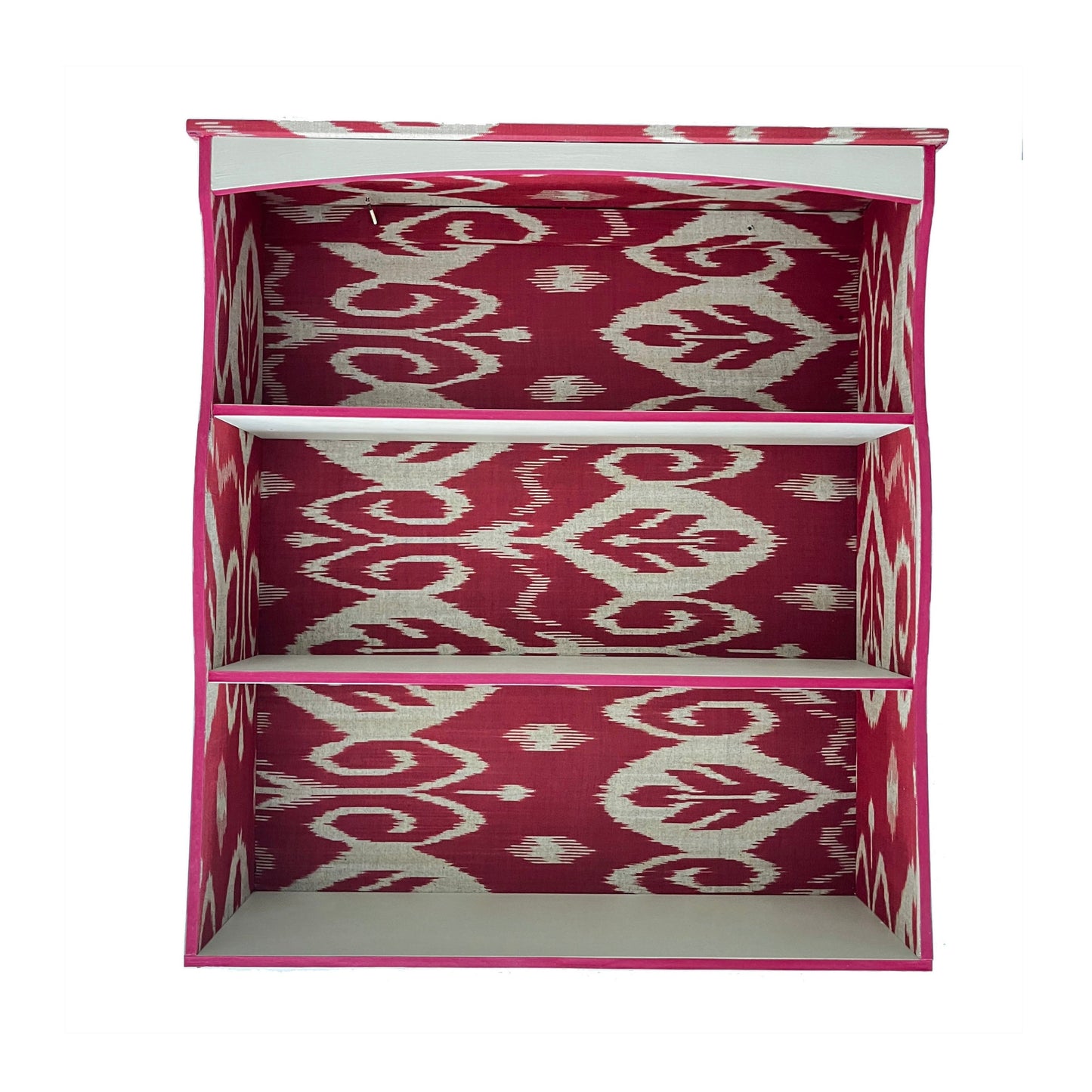 Large ikat covered bookshelf